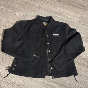 NWT. Harley Davidson Black Denim Jacket with lacing! Size M